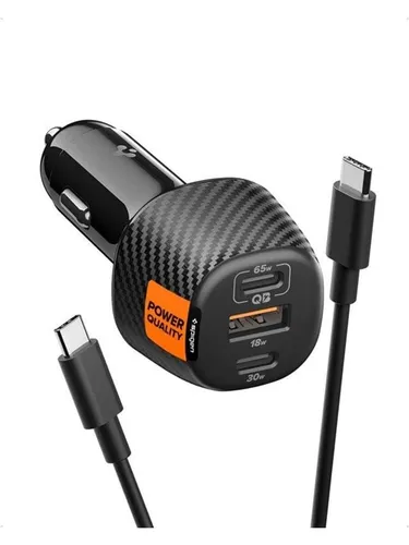Spigen ArcStation Essential 113W - Autoladegerät mit 3 Ports - Zigarettenanzünder Ladegerät mit 113W Gesamtleistung, inkl. 100W E-Marker-Kabel für superschnelles Laden von bis zu 3 Geräten gleichzeitig.