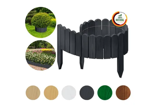 Floranica Palisade Flexible Rollborder Beeteinfassung Beetumrandung Rasenkante Holzzaun, LxH: 100x10 cm, Anthrazit, Dekozaun Umzäunung von Blumenbeeten Kräutergarten Wege Rasenbegrenzung