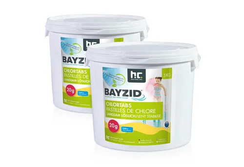 BAYZID® 2x 5 kg Chlortabs 20g langsam löslich im Eimer - Poolzubehör für glasklares Wasser – Effiziente, langsam lösliche Chlortabletten für langanhaltende Desinfektion und Schutz vor Keimen.
