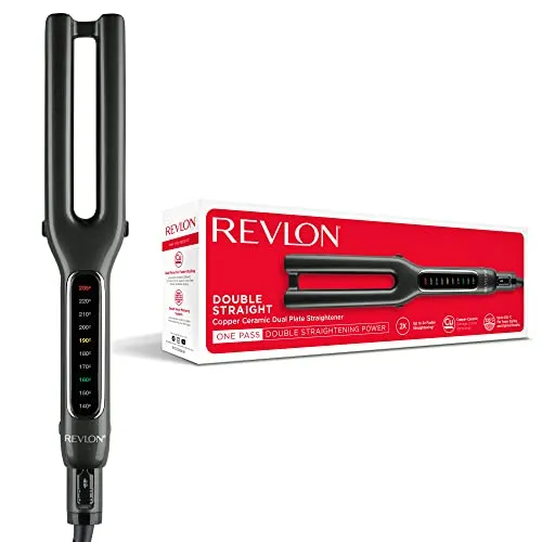 Revlon Double Straight RVST2204E - Glätteisen mit 2 Platten, moderne Kupfer-Keramik-Technologie für 2x schnellere Glättleistung und 10 Temperatureinstellungen bis 235°C