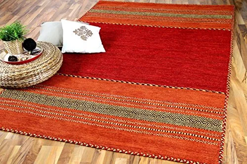 Navarro Natur Teppich Bauwolle Kelim Rot Orange in 6 Größen von Navarro