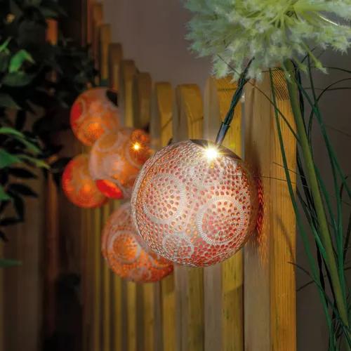 LED Solar Kugel Lichterkette warmweiß Balkon Sonnenschirm Garten Leuchte Lampe