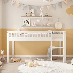 Kinderbett 90*200 cm Massivholzbett mit Sicherheitsleiter - Weiß