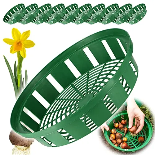 KADAX Pflanzkorb für Blumenzwiebeln, Anzuchtskorb aus Kunststoff, Anzuchtsschale für Gemüsepflanzen, Blumenzwie-belkorb in 2 Formen für Frühjahrsblüher (30cm rund, 10 Stück Set)