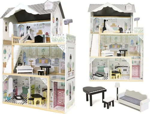 Holzpuppenhaus aus MDF + Möbel 122cm XXL LED