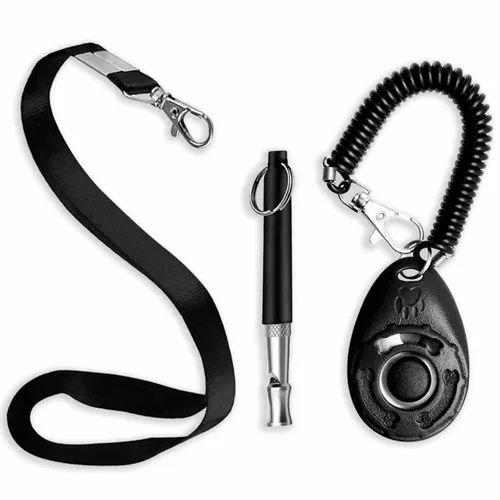 Hundepfeife zum Trainieren mit Klicker und Umhängeband in Set - Hunde Pfeife