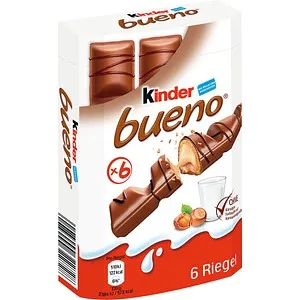 kinder bueno Schokoriegel 6 St. - Süßwaren – Genießen Sie die zarten Waffelpralinen mit cremiger Haselnussfüllung, umhüllt von feiner Milchschokolade. Ideal für süße Pausen und fröhliche Momente!