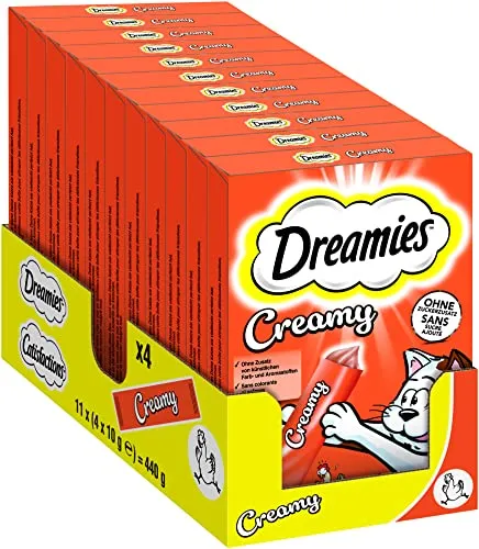 Dreamies Katzenleckerlis Creamy Snacks mit Huhn – 44 Portionsbeutel - Köstliche cremige Leckerlis für Katzen, ohne Zuckerzusatz und künstliche Farbstoffe. Ideal für junge und erwachsene Katzen. Die praktische Verpackung enthält 44 Portionen für unvergessliche Verwöhnmomente.