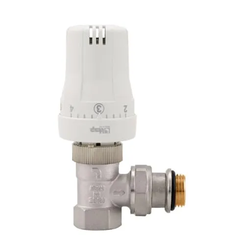 Schläfer 37021001 - Thermostat-Komplett-Set Eckform, Thermostatkopf mit eingebautem Flüssigkeitsfühler, Frostschutz, Heizkörper, Heizungsregler - 1/2 Zoll -Thermostatventil Eckform