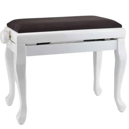 Steinbach Klavierbank in Weiß poliert mit Chippendale Beinen, Sitzauflage Braun