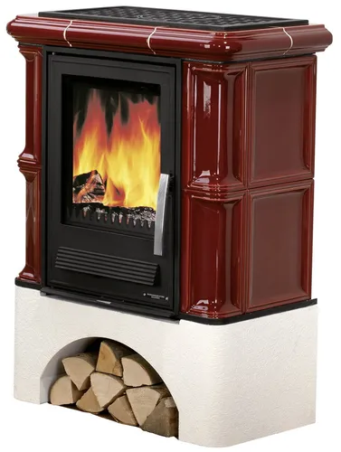 Justus Kaminofen Bavaria 7 kW Bordeauxrot mit Sockel von JUSTUS