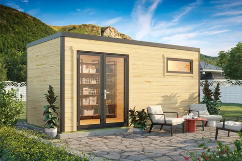 Gartenhaus Blockhaus Pultdach 44 mm Sardinien 350x250 cm