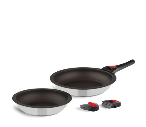 Kuppels Pfannen-Set QUICK CLACK PRO, Edelstahl (5-tlg.) - Pfannen & Töpfe, platzsparend mit abnehmbaren Griffen und ideal für alle Herdarten, inklusive Induktion, für vielseitigen Einsatz und optimale Hitzeverteilung.