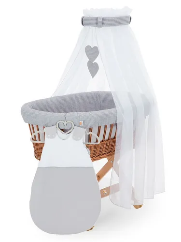 FabiMax Stubenwagen naturbelassen, Komplettset, Musselin & Waffelpiqué, Inkl. Matratze, Nestchen & Schlafsack