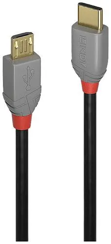 LINDY USB-Kabel USB 2.0 USB-C Stecker, USB-Micro-B Stecker 0.50 m Schwarz, Grau 36890