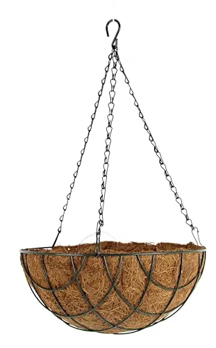 BURI Blumenampel hängend außen 25x47cm Metall schwarz braun mit Einlage aus Kokosfaser Blumentopf hängend Gartendeko für draußen Hängetopf für Pflanzen Zubehör Blumen Pflanzschale Balkon Deko