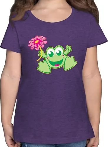 T-Shirt Mädchen - Bunt gemischt Kinder - Frosch mit Blume - 116 (5/6 Jahre) - Lila Meliert - Frosch. Shirt fröschen Tshirt Motiven t-Shirts leiberl Tshirts Oberteil fã¼r mã¤dchen t t_Shirt