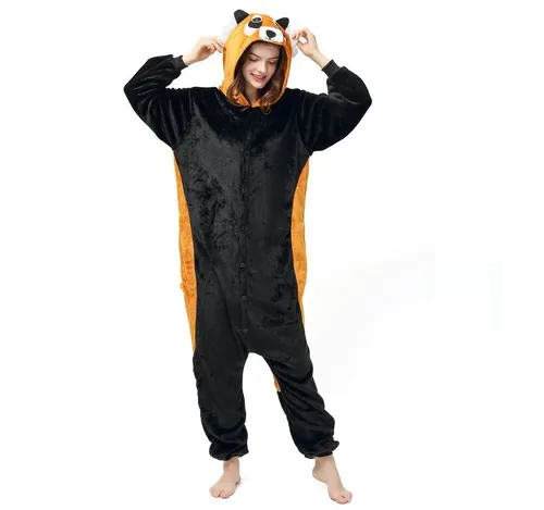 Katara Partyanzug Zoo Wilde Tiere Jumpsuit Kostüm Erwachsene S-XL, Karneval - Kostüm, Kigurumi - roter Panda S (145-155cm)