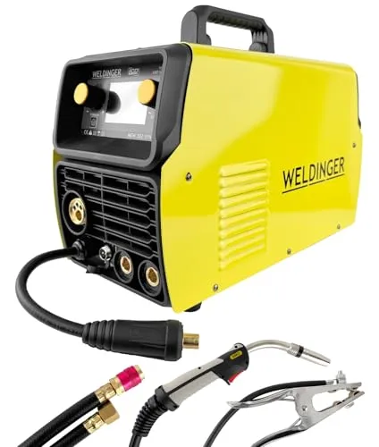 WELDINGER MEW 202 SYN puls dig 200A Schweißgerät - Hochwertiges synergisches MIG/MAG Puls-Schweißgerät mit LCD-Display, ideal für Baustahl und Aluminium. 5 Jahre Garantie und umfangreiche Funktionen für präzises Schweißen.