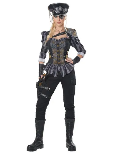 Déguisement capitaine steampunk luxe femme Jadeo - Elegantes Steampunk-Kapitäninnenkostüm mit Hut, Brille und detaillierten Accessoires für einen eindrucksvollen Auftritt auf jeder Kostümparty.