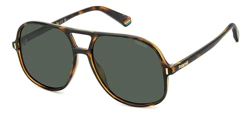 POLAROID Unisex PLD 6217/S Sonnenbrille, Havana, 57 - Sportbrillen mit umweltfreundlichem Polycarbonat, quadratischem Design und doppelter Brücke für einen modernen Look und optimalen UV-Schutz.