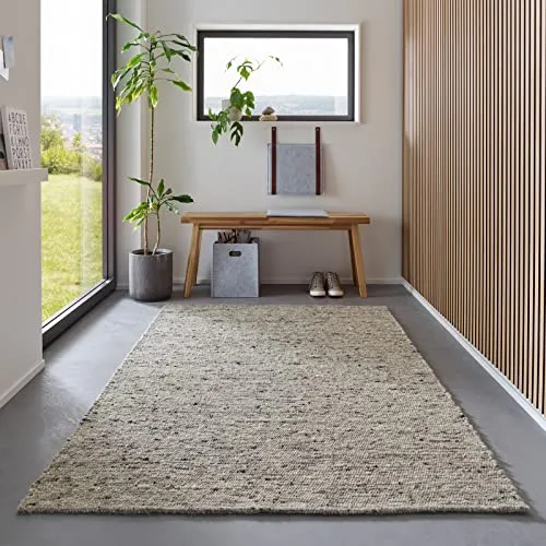 TacaHome Wollteppich Handweb Teppich Gewalkt I Reine Schur-Wolle im Skandinavischen Design I Wohnzimmer Schlafzimmer Esszimmer Kinderzimer Büro | 200 x 240 cm Grau Meliert
