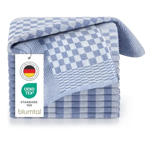 Blumtal 5er Set Premium Geschirrtücher - Hochwertige Geschirrhandtücher, 100% Baumwolle, Oeko-TEX® Zertifiziert, blau kariert, 50x70cm