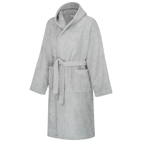 Clinotest Kinderbademantel aus Frottee – Weicher Bademantel mit Kapuze aus 100% Baumwolle, saugfähig und flauschig, ideal für Jungen und Mädchen, mit Bindegürtel, maschinenwaschbar – Grau