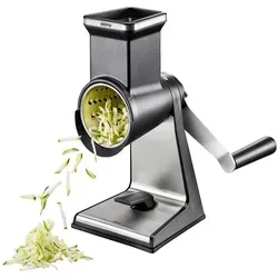 GEFU Trommelreibe TRANSFORMA - Multifunktionale Reibe mit 3 LASER CUT Trommeln, für feine Flocken, grobe Raspeln und dünne Scheiben