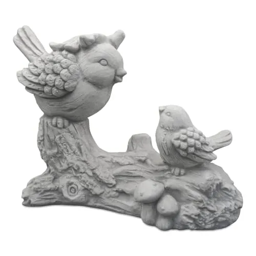 gartendekoparadies.de Lustiges Vogel-Paar auf AST, Steinfigur, H. 30 cm, 9 kg, Grau, frostsicher aus Steinguss für Außenbereich