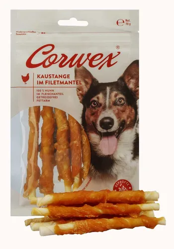 Corwex Kaustangen im Filetmantel Huhn 70g – Getreidefreier Kausnack für Hunde