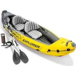 Intex 68307NP Aufblasbares Kajak Explorer K2 für 2 Personen - Aufblasbares Kajak für 2 Personen, 312x91x51 cm, mit stabiler PVC-Konstruktion und Zubehör wie abnehmbaren Sitzen und Aluminiumrudern für ein unvergessliches Wasserabenteuer.