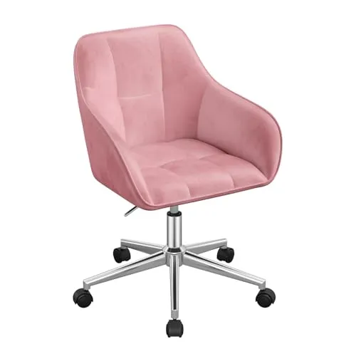 WOLTU Homeoffice Stuhl, Schreibtischstuhl, Drehstuhl, Schminkstuhl, höhenverstellbar, bis 150 kg belastbar, mit Armlehnen Samtsitz, für Schlafzimmer Büro Wohnzimmer, Rosa
