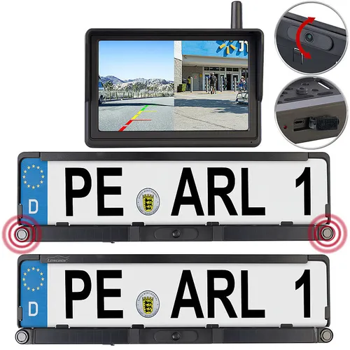 Lescars Solar-Funk-HD-Front- & Rückfahrcam mit Splitscreen-Monitor