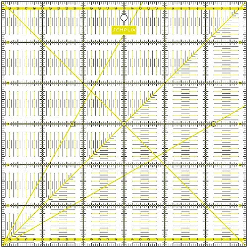 SEMPLIX Patchwork-Lineal Quilt-Lineal, transparent, mit cm-Skala und Winkelfunktionen, ideal für Patchwork und zum Basteln, 30 x 30 cm (gelb)