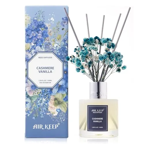 Airkeep Raumduft Cashmere Vanilla Duft, Reed Diffuser mit 8 Duftstäbchen, Lufterfrischer für Badezimmer, Wohnung, Heimdekoration, 100ml