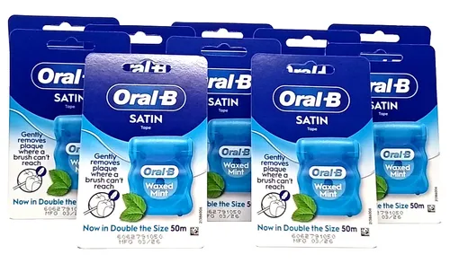 Oral-B SatinTape Zahnseide gewachst Minze 10x 50m - Praktisches Set mit 10 x 50m gewachster Zahnseide für gründliche Zahnzwischenraumpflege. Mit erfrischendem Minzgeschmack sorgt sie für ein angenehmes Mundgefühl und ist ideal für den täglichen Einsatz.
