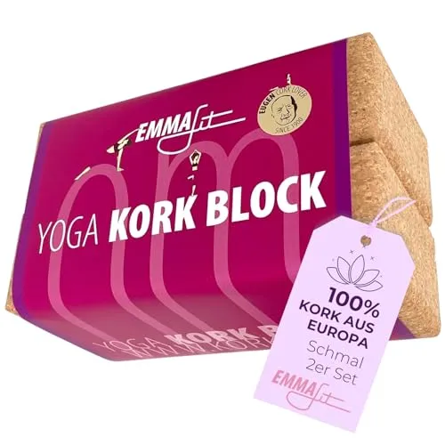 EMMAfit Kork Yoga Block Klassik 2er Set I 227 x 120 x 65mm I Set aus 2 Yogablöcken aus Kork für Yoga-Übungen I hygienisch & umweltfreundlich I nachhaltiger & langlebiger Korkblock für bewusstes Yoga