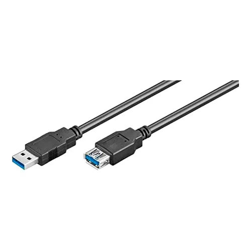 ewent USB 3.0 Kabel, Buchse auf Stecker, Doppel-Abdeckung 28 AWG Kupfer, Übertragungsgeschwindigkeit bis zu 5 gmbit, Kabellänge 1,8 m, schwarz