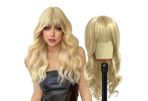 LuxusKollektion Kunsthaarperücke Blonde Lange Gewellte Perücke mit Pony für Frauen 27'' Cosplay