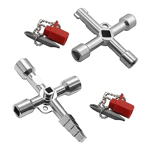 Lhdfyqt 2 Stück 4 Kant Schlüssel, Kreuzschlüssel, Universalschlüssel Wasserhahn Schlüssel, 4 Kant Schlüssel Wasserhahn, Dreiecksschlüssel, für Wasserzähler, Stromzähler, Aufzüge