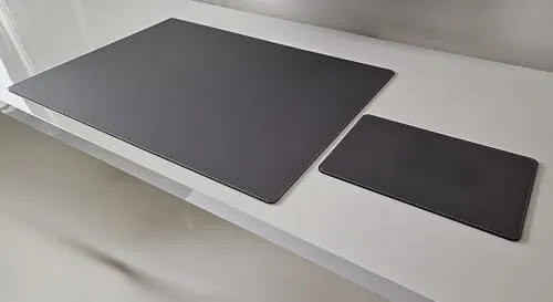 PM Schreibtischunterlage mit Mauspad Sanftlux Leder in 12 Farben 3 Gr. (Grau, 60cm x 40cm)