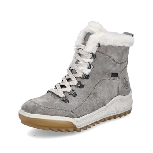 Rieker Winterschuhe Y4713-45 - Schnürstiefel für Damen in Grau - Wanderschuhe mit schockabsorbierender Sohle, ideal für kalte Tage. Die Kombination aus Schnürung und Reißverschluss sorgt für perfekten Halt und einfaches An- und Ausziehen.