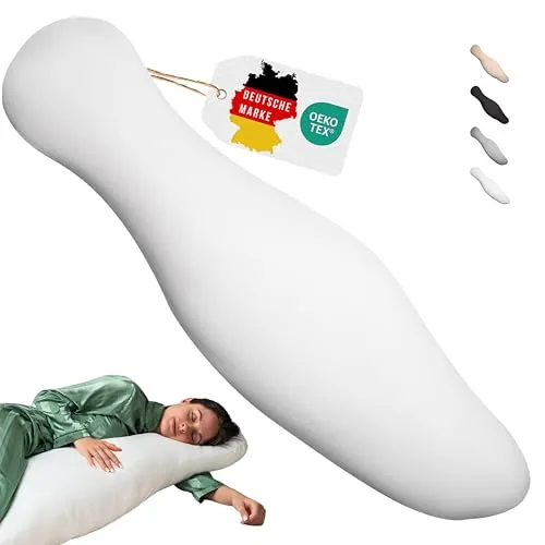 Opanoli® ergonomisches Seitenschläferkissen - entlastet Schulter, Rücken & Hüfte - individuell befüllbar - für alle Seitenschläfer & Schwangere - 100% Baumwolle, waschbar & Oeko-TEX (Weiß)