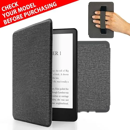 MyGadget Hülle für Kindle 11. Generation [ Modell : RS23CV | C2V2L3 Release: 2022 | 2024 ] mit Handschlaufe & Auto Sleep | Wake Funktion - Flip Case in Hell Grau
