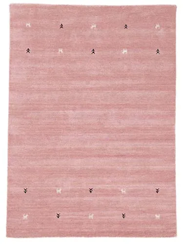 carpetfine Wollteppich Gabbeh Uni Rosa 60x90 cm | Moderner Teppich für Wohn- und Schlafzimmer