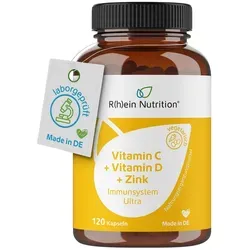 Vitamin C+Vitamin D+Zink Immunsystem Ultra Kapseln 120 St - Nahrungsergänzungsmittel für ein starkes Immunsystem, kombiniert mit wichtigen Vitaminen und Mineralstoffen in praktischen Kapseln.