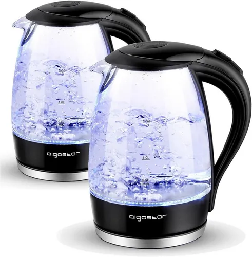 Aigostar Wasserkocher Glas mit Kalkfilter, Glaswasserkocher LED-Beleuchtung, 100% BPA Frei, 1.7 l, 2200,00 W, 360° Edelstahl Sockel, Trockenaufschutz