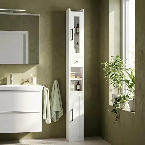 IRONCK Badezimmerschrank 180 cm, schmaler Aufbewahrungsschrank mit Schublade