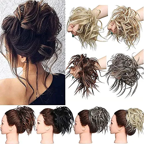 Produktbild Hair Extensions XXL Haarteil Haargummi Hochsteckfrisuren Brautfrisuren VOLUMINÖS gewellter unordentlicher Dutt Scrunchie Dunkelbraun